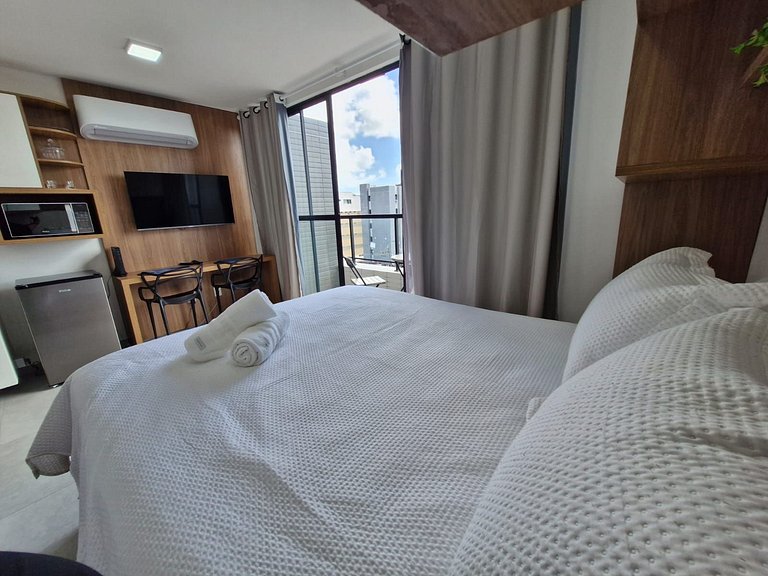 Flat Praia do Bessa com Varanda e vista mar